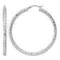 Sterling Silver Rhodium-plated 3.00mm Diamond-cut Hoop Earrings, 52 x 3 mm