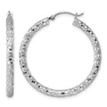 Sterling Silver Rhodium-plated 3.00mm Diamond-cut Hoop Earrings, 36 x 3 mm