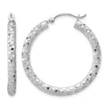 Sterling Silver Rhodium-plated 3.00mm Diamond-cut Hoop Earrings, 32 x 3 mm