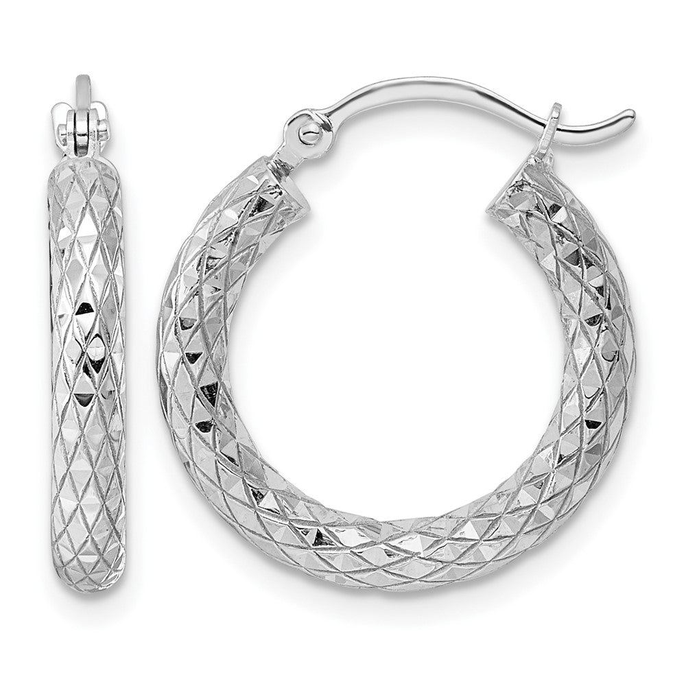 Sterling Silver Rhodium-plated 3.00mm Diamond-cut Hoop Earrings, 22 x 3 mm