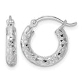 Sterling Silver Rhodium-plated 3.00mm Diamond-cut Hoop Earrings, 15 x 3 mm