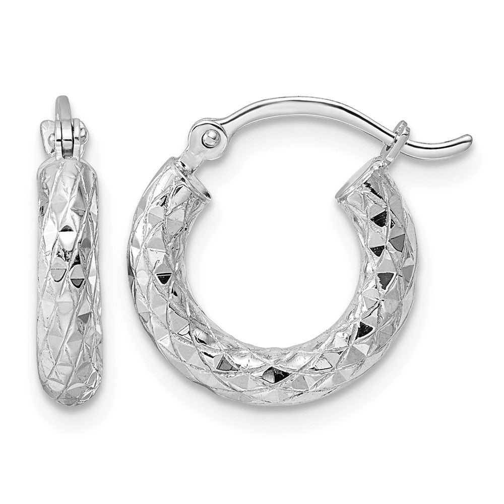 Sterling Silver Rhodium-plated 3.00mm Diamond-cut Hoop Earrings, 15 x 3 mm