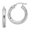 Sterling Silver Rhodium-plated 4.00mm Diamond-cut Hoop Earrings, 25 x 4 mm