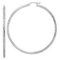 Sterling Silver Rhod-plated 2.5mm Polished/Satin Diamond-cut Hoop Earrings, 67 x 65 mm