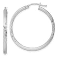 Sterling Silver Rhod-plated 2.5mm Polished/Satin Diamond-cut Hoop Earrings, 36 x 2.5 mm