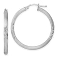 Sterling Silver Rhodium-plated 3mm Polished/Satin Diamond-cut Hoop Earrings, 36 x 3 mm