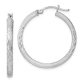 Sterling Silver Rhodium-plated 3mm Polished/Satin Diamond-cut Hoop Earrings, 31 x 3 mm