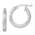 Sterling Silver Rhodium-plated 3mm Polished/Satin Diamond-cut Hoop Earrings, 22 x 3 mm