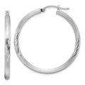 Sterling Silver Rhodium-plated 3mm Polished/Satin Diamond-cut Hoop Earrings, 40 x 3 mm