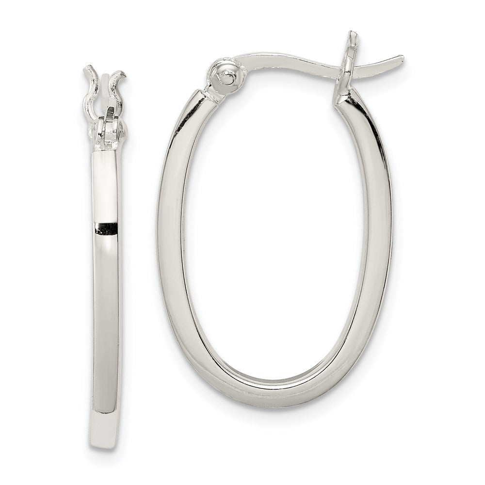 Sterling Silver 2.00mm Square Tube Oval Hoop Earrings, 26 x 2 mm