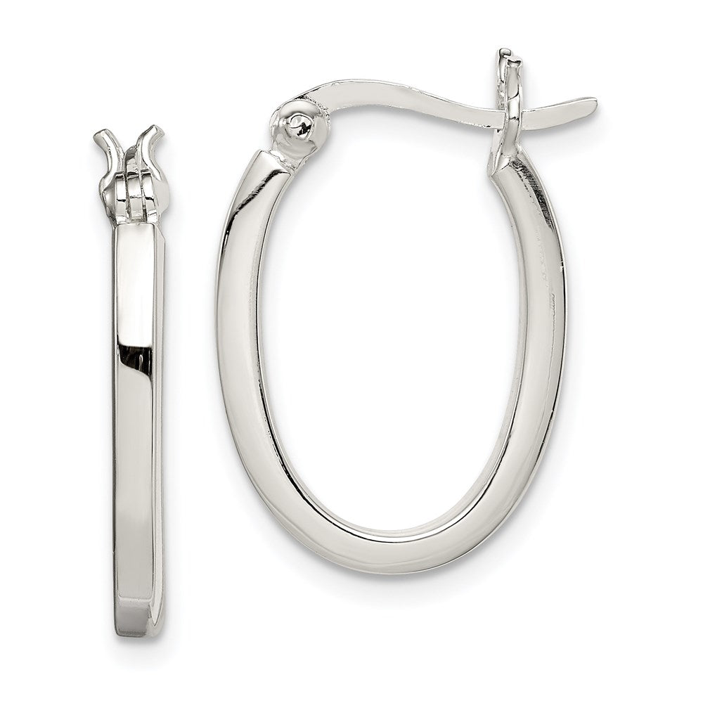 Sterling Silver 2.00mm Square Tube Oval Hoop Earrings, 22 x 2 mm