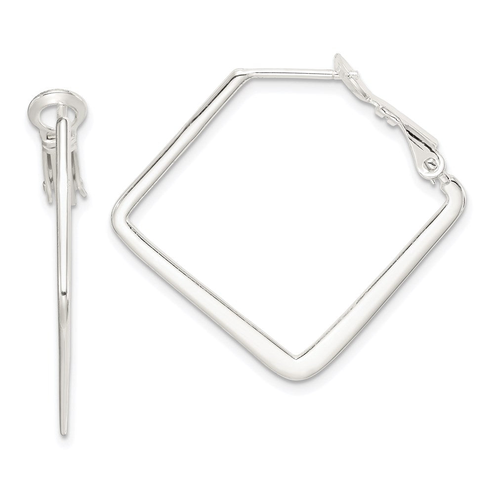 Sterling Silver Rhodium-plated Square Hoop Earrings, 29 x 34 mm