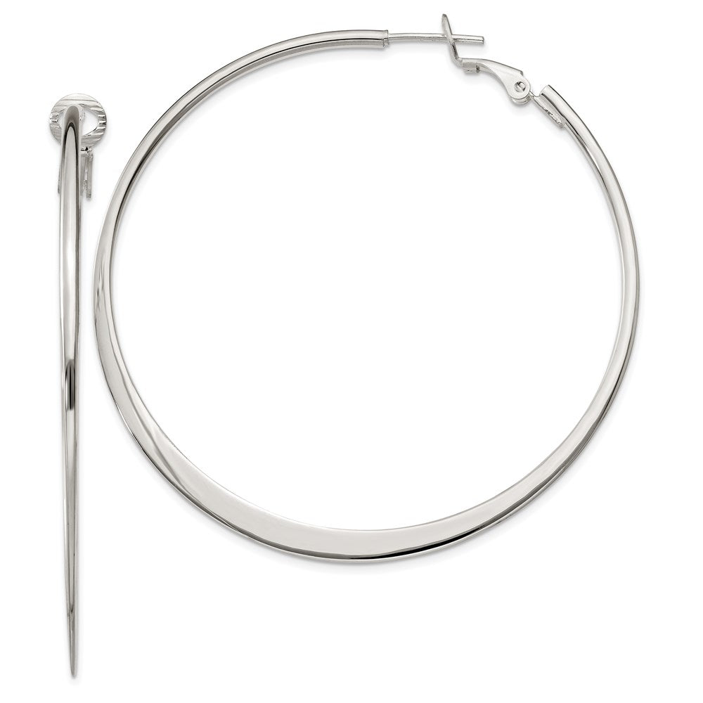 Sterling Silver Polish & Tapered 1.5mm Omega Back Round Hoop Earrings, 59 x 57 mm