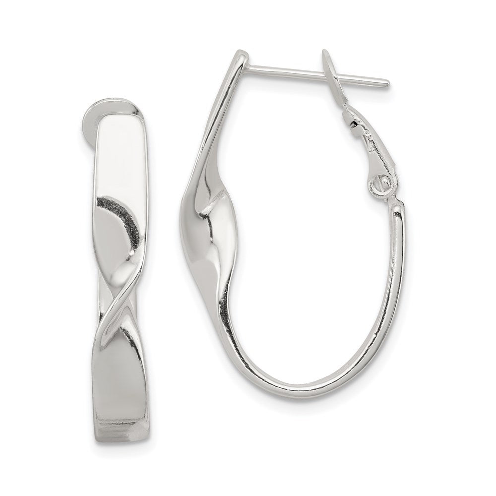 Sterling Silver Rhodium-plated Twisted Oval Omega Back Hoop Earrings, 30 x 21 mm