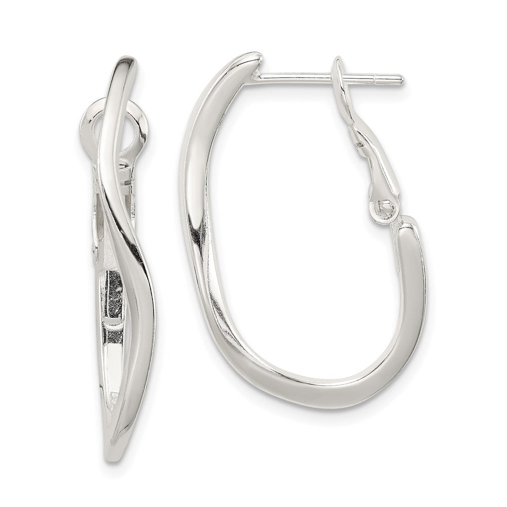 Sterling Silver Polished Wavy Omega Back Oval Hoop Earrings, 30 x 19 mm