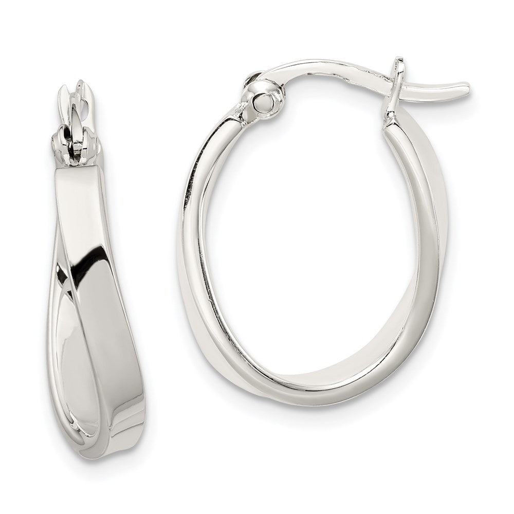 Sterling Silver Polished & Twisted Oval Hoop Earrings, 20 x 15 mm