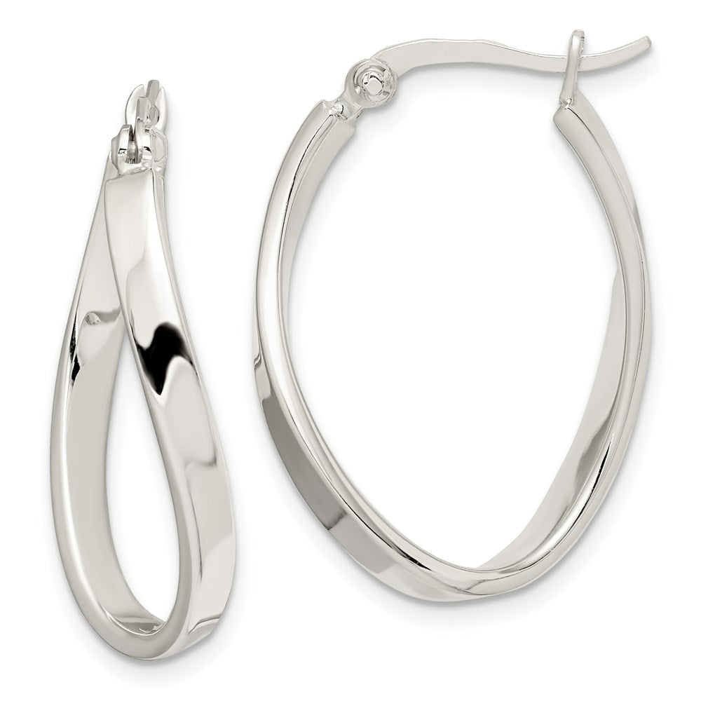 Sterling Silver Polished & Twisted Oval Hoop Earrings, 28 x 21 mm