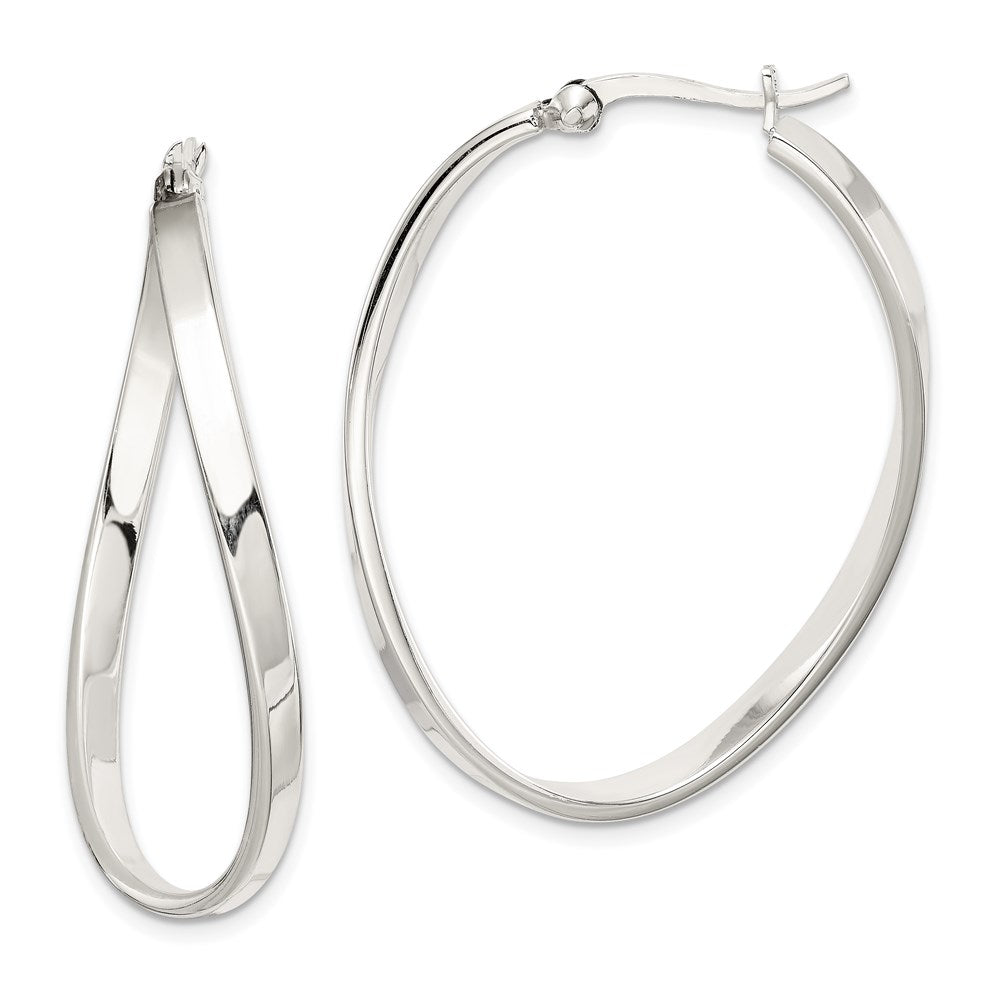 Sterling Silver Polished & Twisted Oval Hoop Earrings, 40 x 31 mm