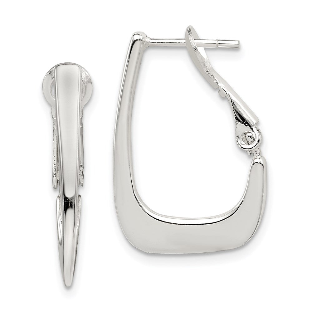 Sterling Silver Rhodium-plated Tapered Omega Back Hoop Earrings, 18 x 16 mm