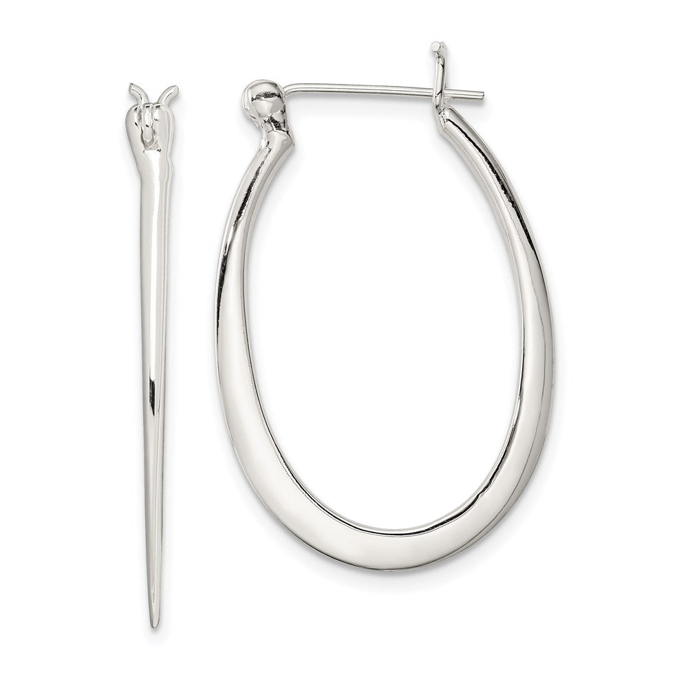 Sterling Silver Polished & Tapered Oval Hoop Earrings, 32 x 20 mm