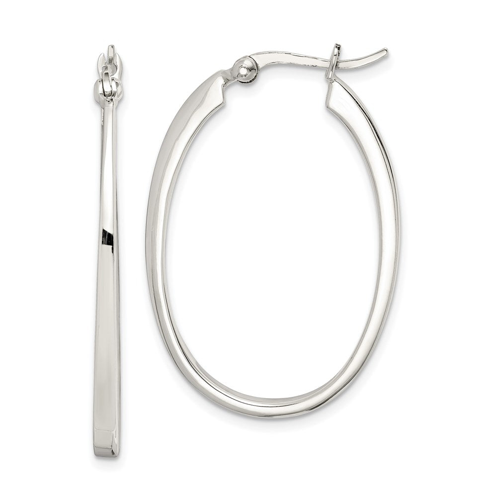 Sterling Silver Tapered 3mm Oval Hoop Earrings, 38 x 27 mm