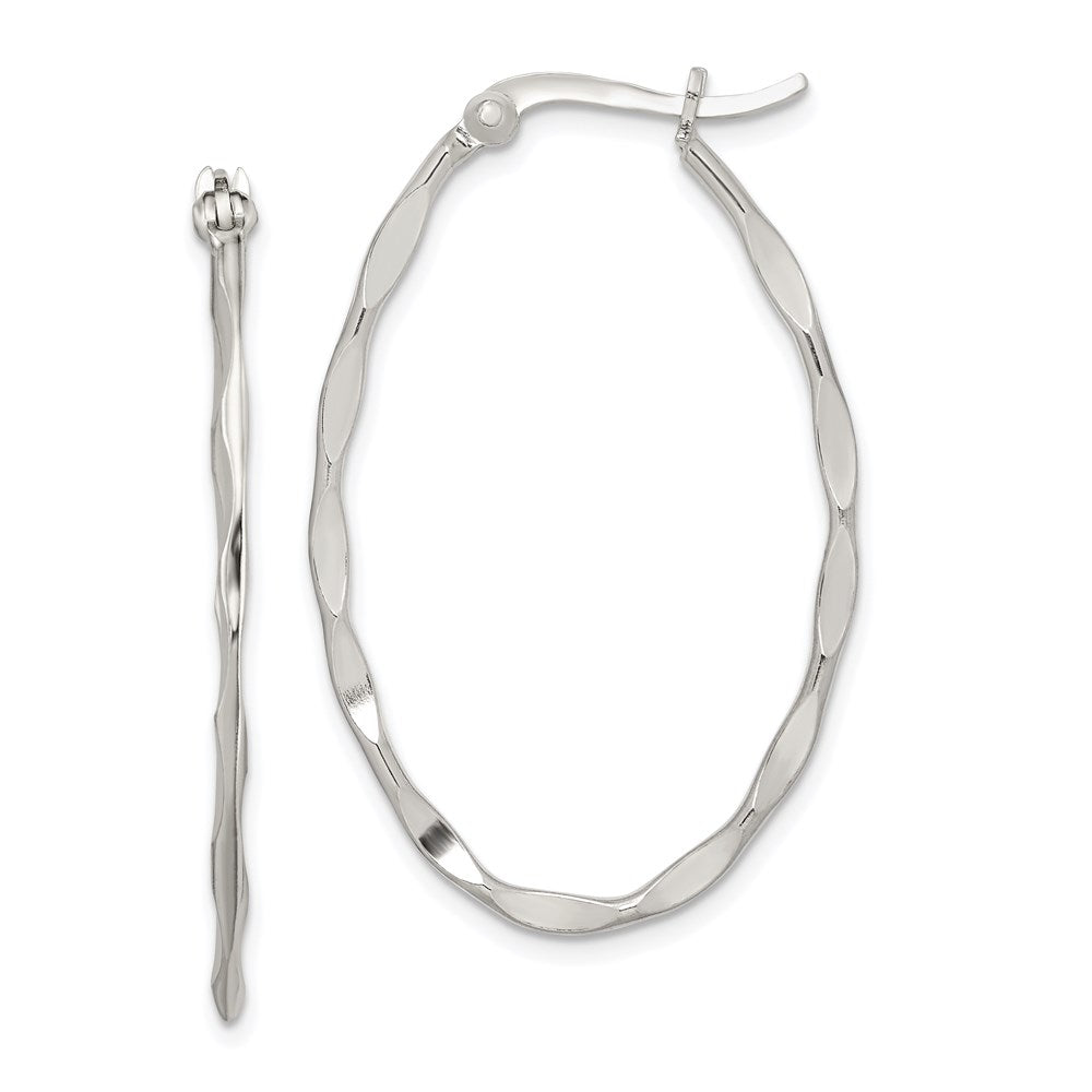 Sterling Silver Polished & Twisted 1.5mm Oval Hoop Earrings, 38 x 25 mm