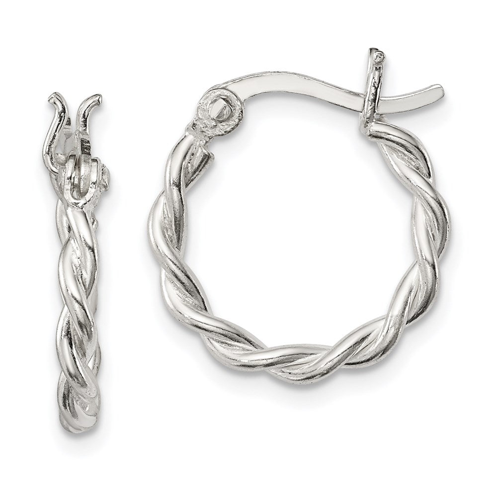 Sterling Silver Satin Twisted 2mm Hoop Earrings, 16.5 x 2 mm