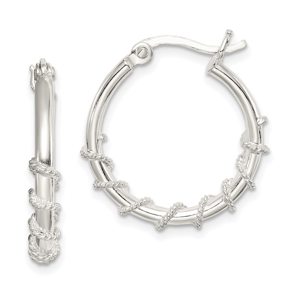 Sterling Silver Wrapped Hoop Earrings, 20 x 21 mm