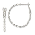 Sterling Silver Rhodium-plated Twisted Omega Back Hoop Earrings, 28 x 27 mm