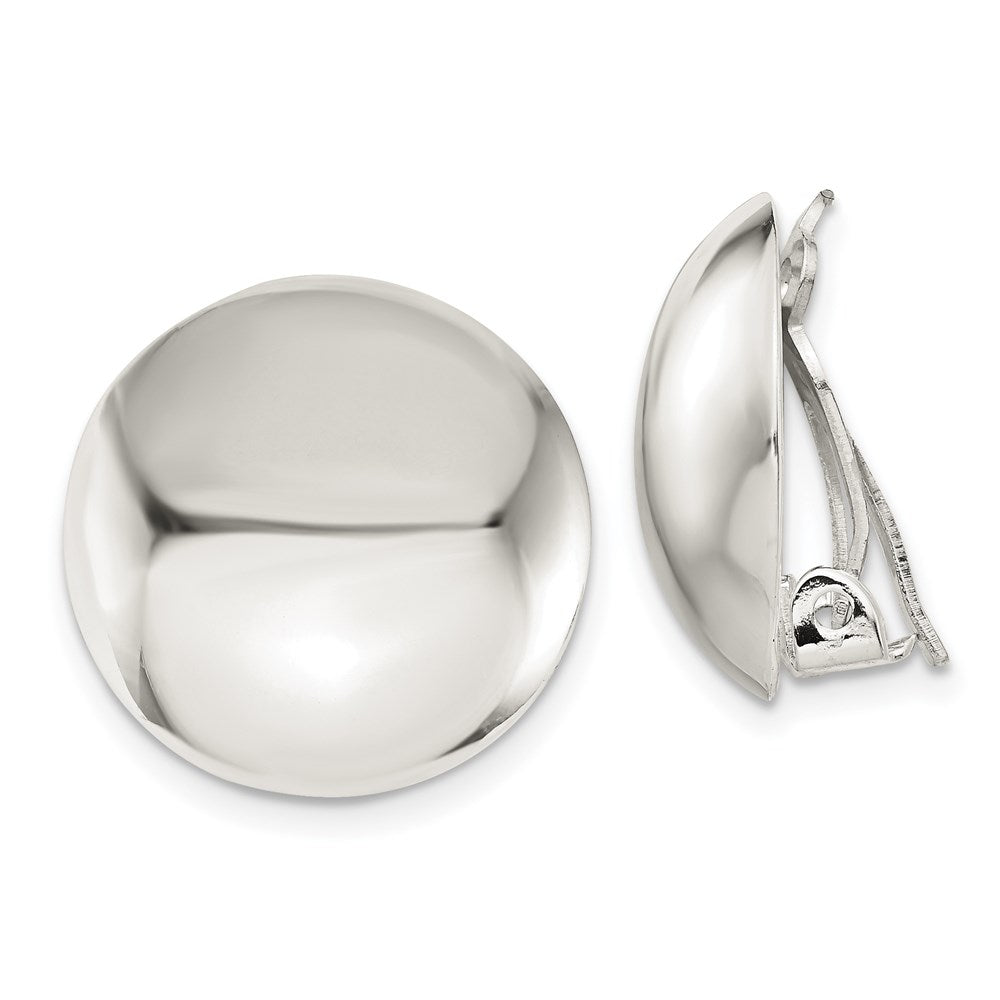 Sterling Silver Polished Non-Pierced 18mm Circle Button Earrings, 18 x 18 mm