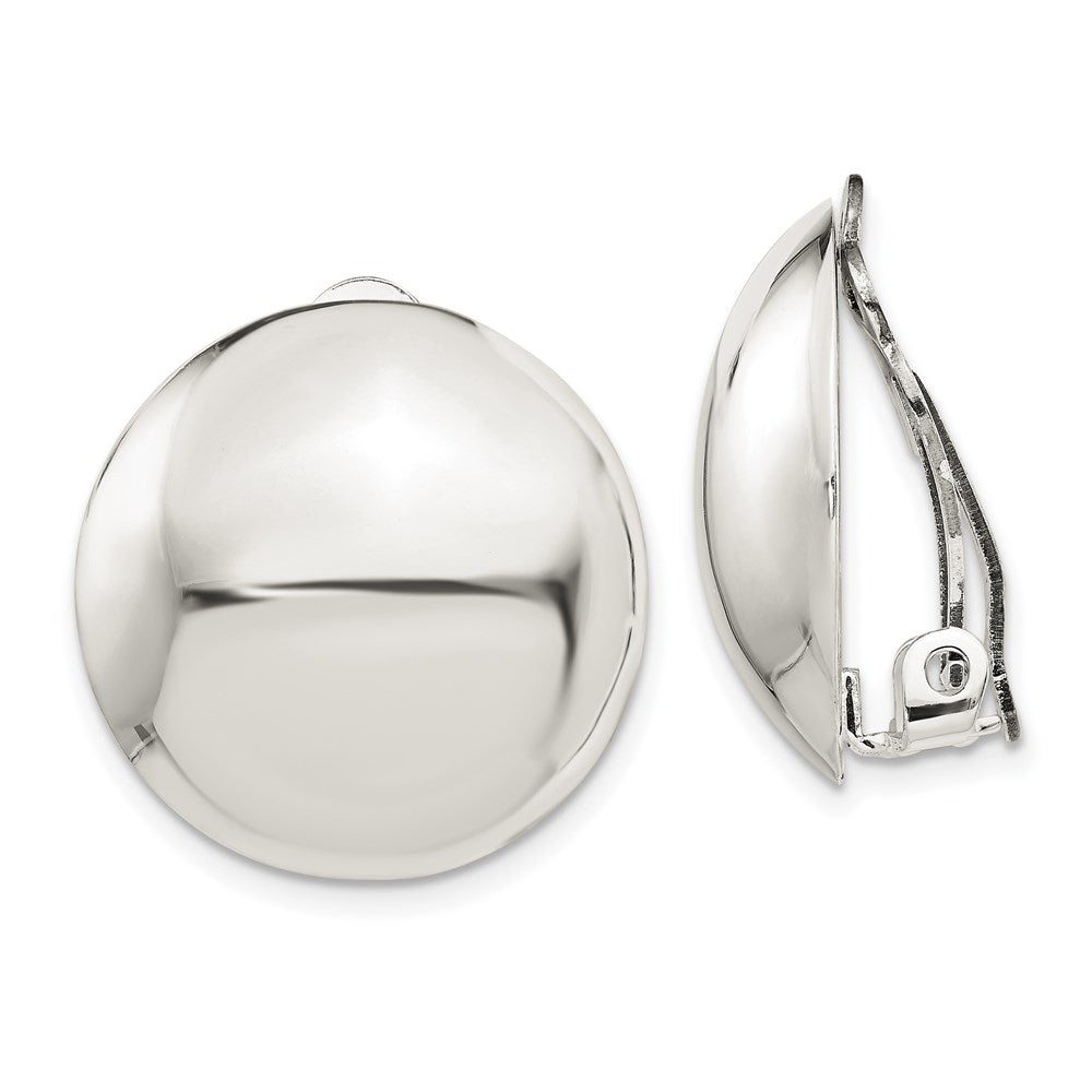 Sterling Silver Polished Non-Pierced 23mm Circle Button Earrings, 23 x 22 mm