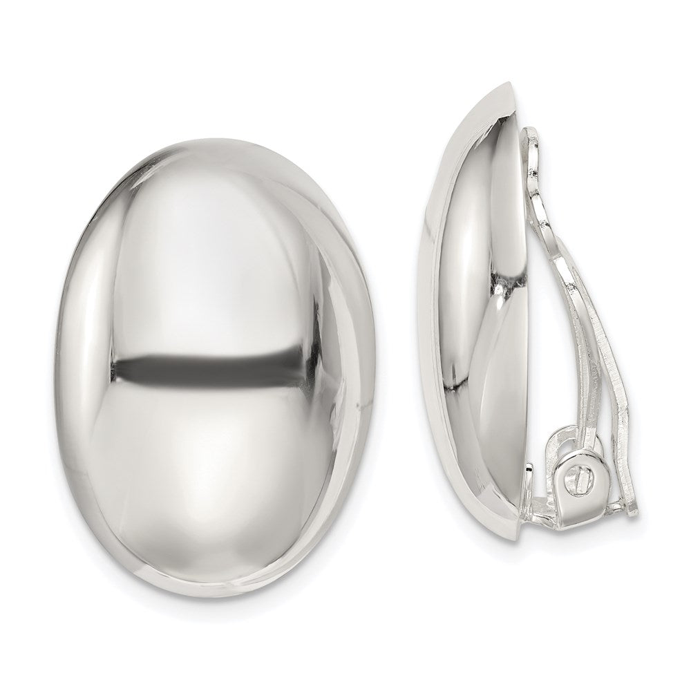 Sterling Silver Polished Non-Pierced 25x18mm Oval Button Earrings, 25 x 18 mm