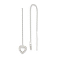 Sterling Silver Polished & Hammered Heart Threader Earrings, 52 x 10 mm