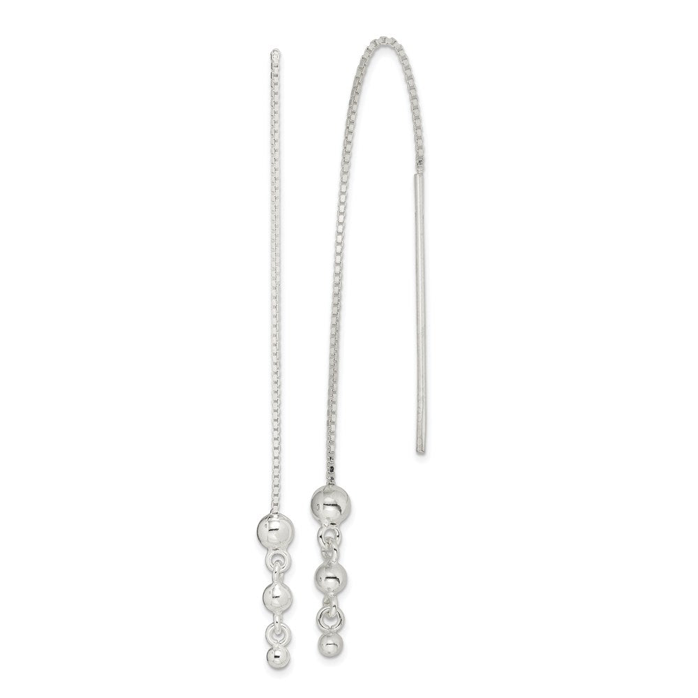 Sterling Silver Polished Triple Graduated Ball Threader Earrings, 53 x 1 mm