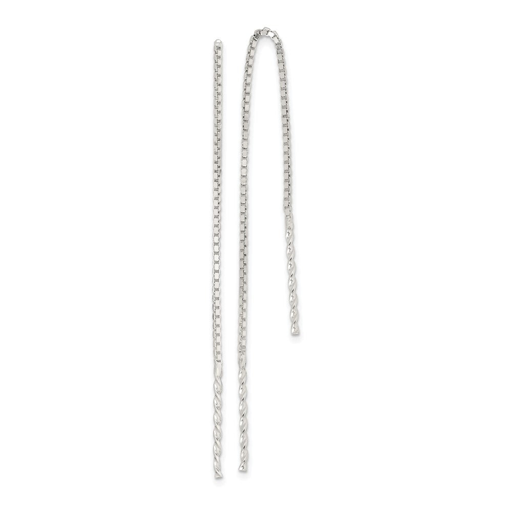 Sterling Silver Polished Twisted Spiral Bar Threader Earrings, 78 x 7 mm