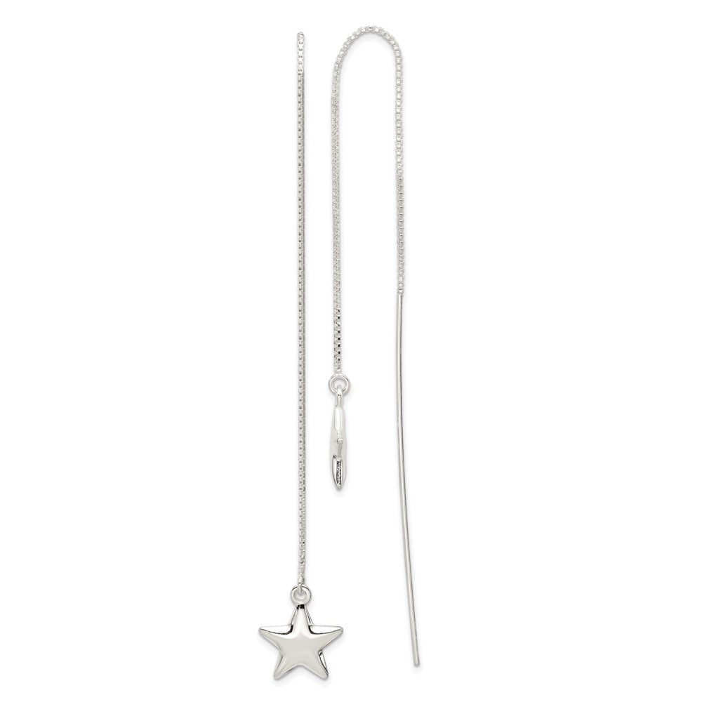Sterling Silver Polished Star Threader Earrings, 76 x 12 mm