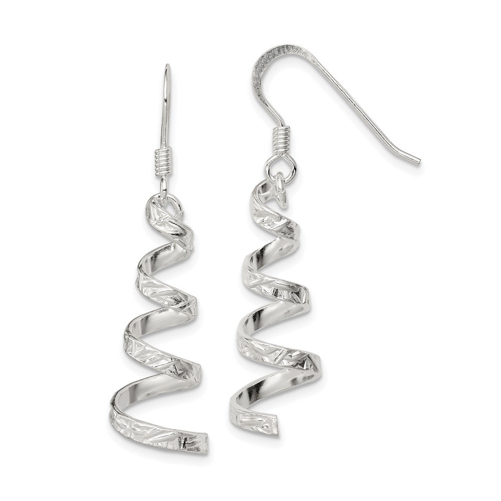 Sterling Silver Polished & Textured Twisted Dangle Earrings, 42 x 10 mm