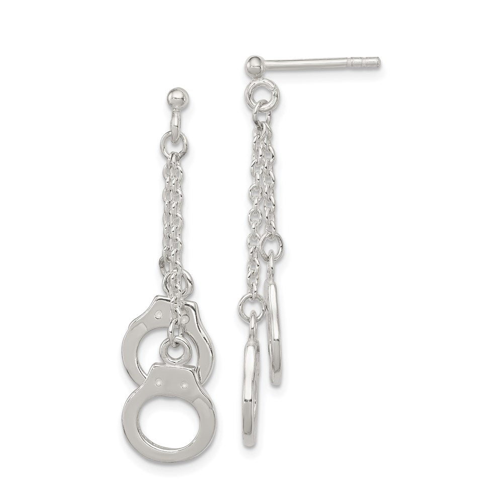Sterling Silver Hand Cuff Dangle Post Earrings, 45 x 10 mm