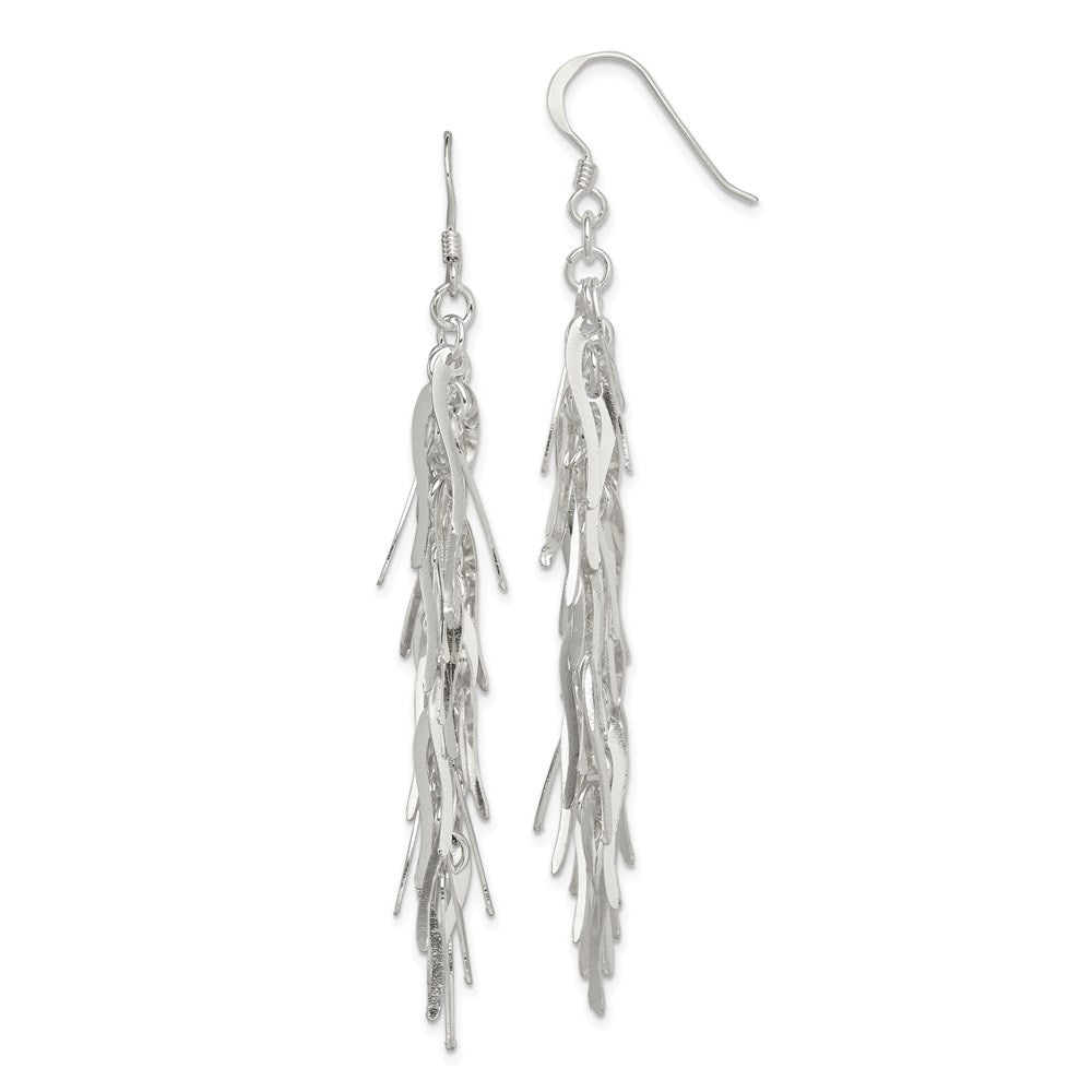 Sterling Silver Polished Fancy Drop Squiggle Dangle Earrings, 78 x 15 mm