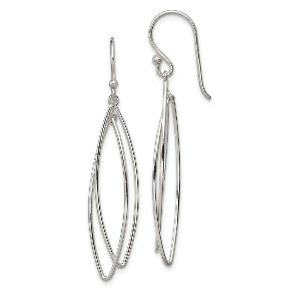 Sterling Silver Polished Double Marquise Shape Dangle Earrings, 58 x 9 mm