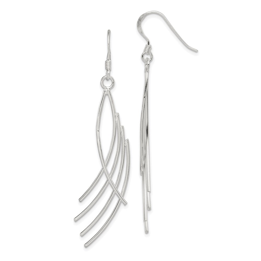 Sterling Silver Polished Fancy Curved Design Dangle Earrings, 62 x 15 mm