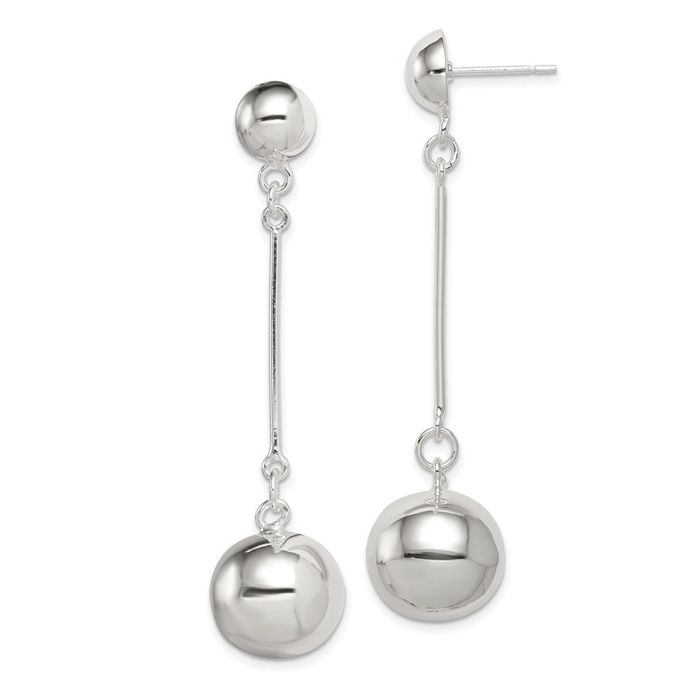 Sterling Silver Polished 14mm Ball Post Dangle Earrings, 63 x 15 mm
