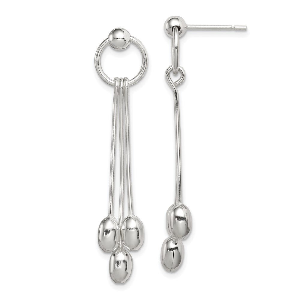 Sterling Silver Polished Multi-strand Oval Beaded Post Dangle Earrings, 45 x 10 mm