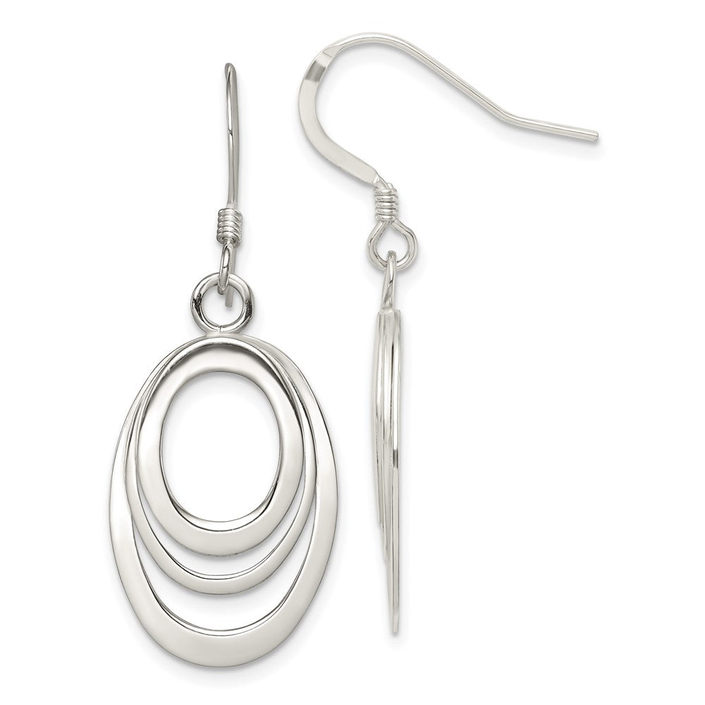 Sterling Silver Polished Triple Oval Dangle Earrings, 41 x 15 mm