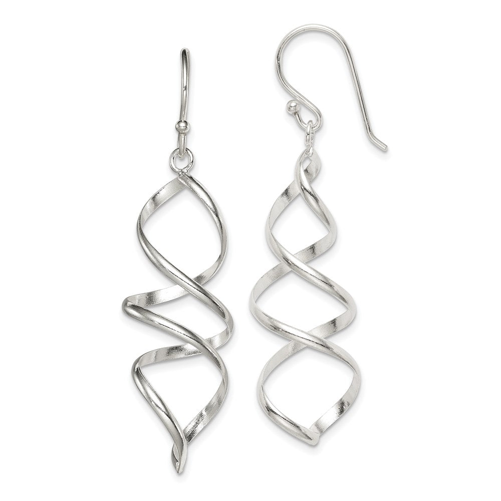 Sterling Silver Polished Corkscrew Twisted Dangle Earrings, 53 x 15 mm