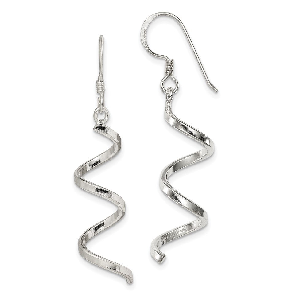 Sterling Silver Polished Fancy Twisted Spiral Dangle Earrings, 45 x 8 mm