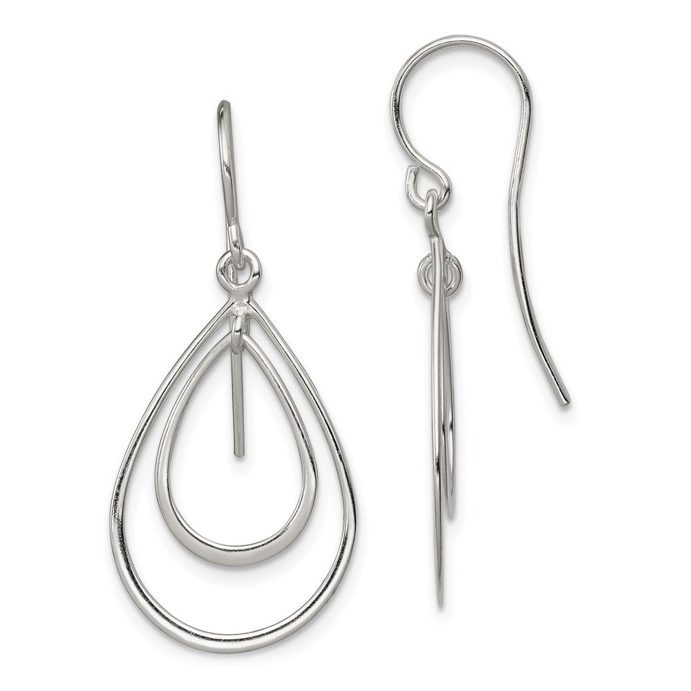 Sterling Silver Polished Double Teardrop Dangle Earrings, 40 x 21 mm