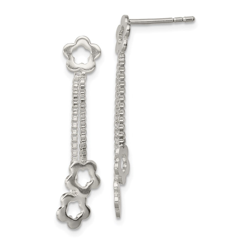 Sterling Silver Flower Dangle Earrings, 34 x 11 mm