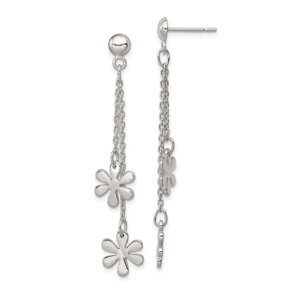 Sterling Silver Flower Dangle Post Earring, 55 x 11 mm