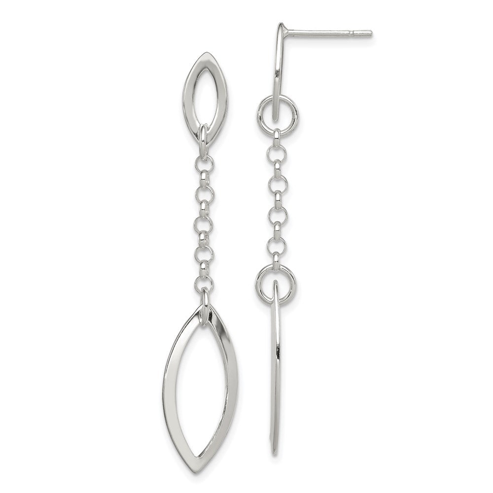 Sterling Silver Polished Marquise Shapes & Chain Post Dangle Earrings, 55 x 10 mm